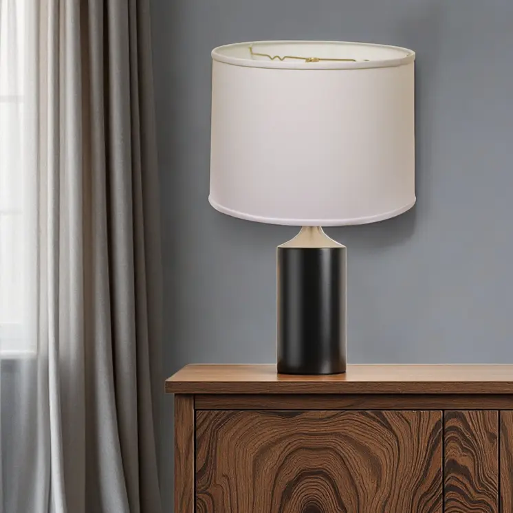 14" White Rounded Empire Slanted Linen Lampshade