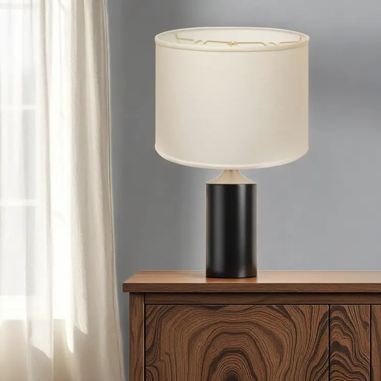 16" White Throwback Drum Linen Lampshade