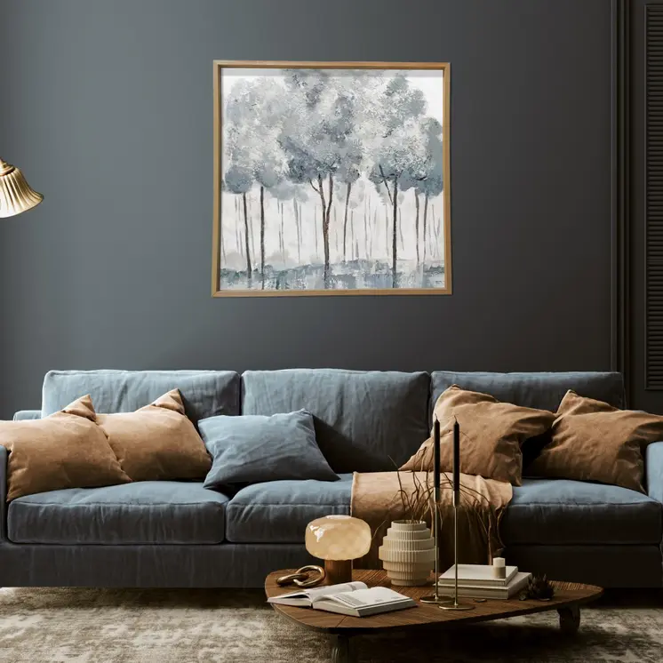 Modern All Over Blue Gray Forrest Canvas Wall Art Brown Picture Frame Print Wall Art