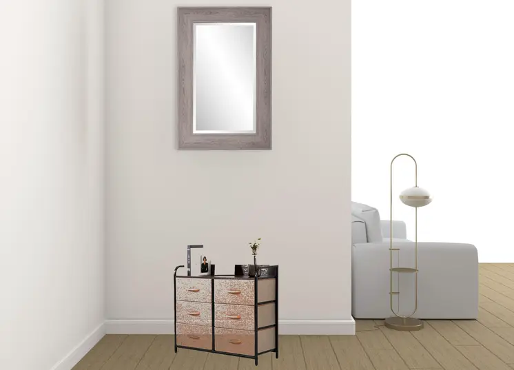 31" Brown Fabric and Metal Accent Chest With Two Shelves And Six Drawers