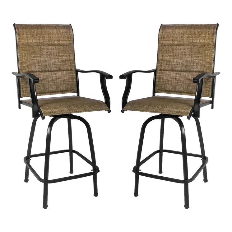 Set of Two 51" Brown Swivel Indoor Outdoor Bar Height chairs with Footrest