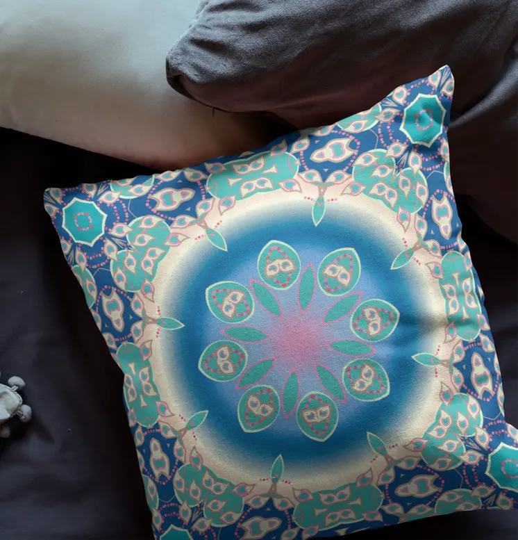 26" X 26" Blue And Turquoise Broadcloth Floral Throw Pillow