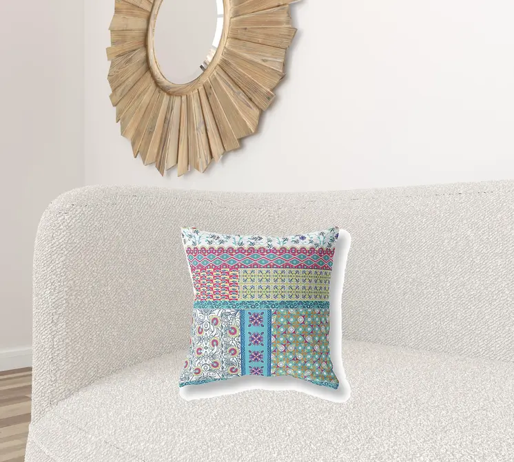 18" X 18" Yellow Zippered Patchwork Indoor Outdoor Throw Pillow Cover & Insert