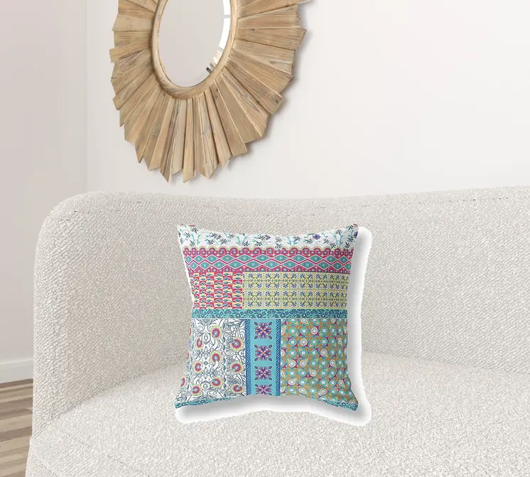 20" X 20" Yellow Zippered Patchwork Indoor Outdoor Throw Pillow Cover & Insert