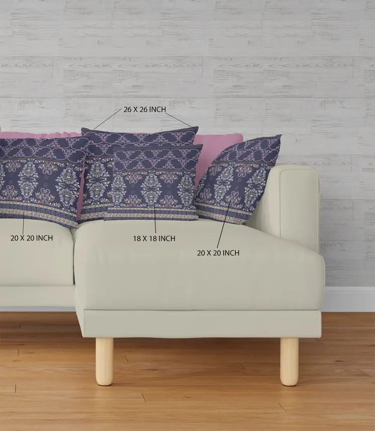 26" X 26" Blue And Pink Broadcloth Floral Throw Pillow
