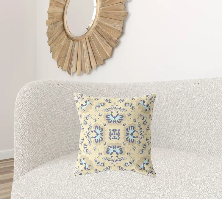 20" X 20" Yellow Broadcloth Floral Throw Pillow