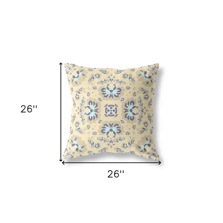 26" X 26" Yellow Broadcloth Floral Throw Pillow