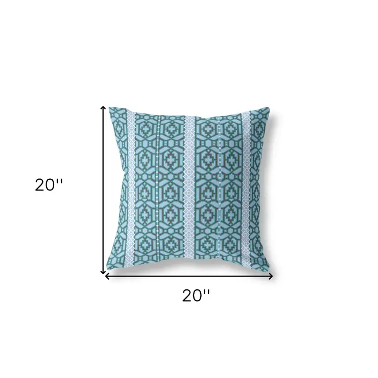 20" X 20" Blue And Brown Broadcloth Floral Throw Pillow