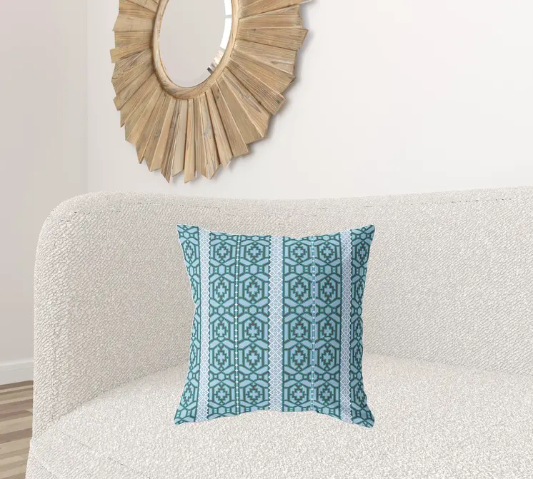 20" X 20" Blue And Brown Broadcloth Floral Throw Pillow
