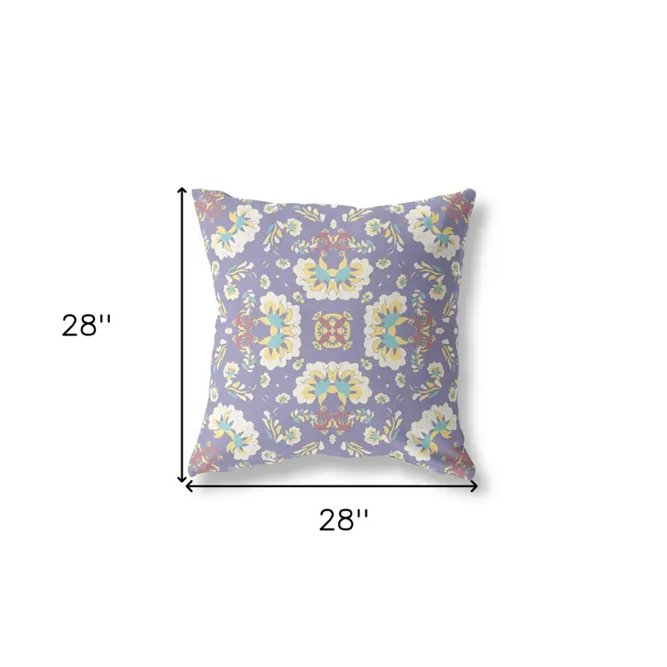 28" X 28" Purple Broadcloth Floral Throw Pillow