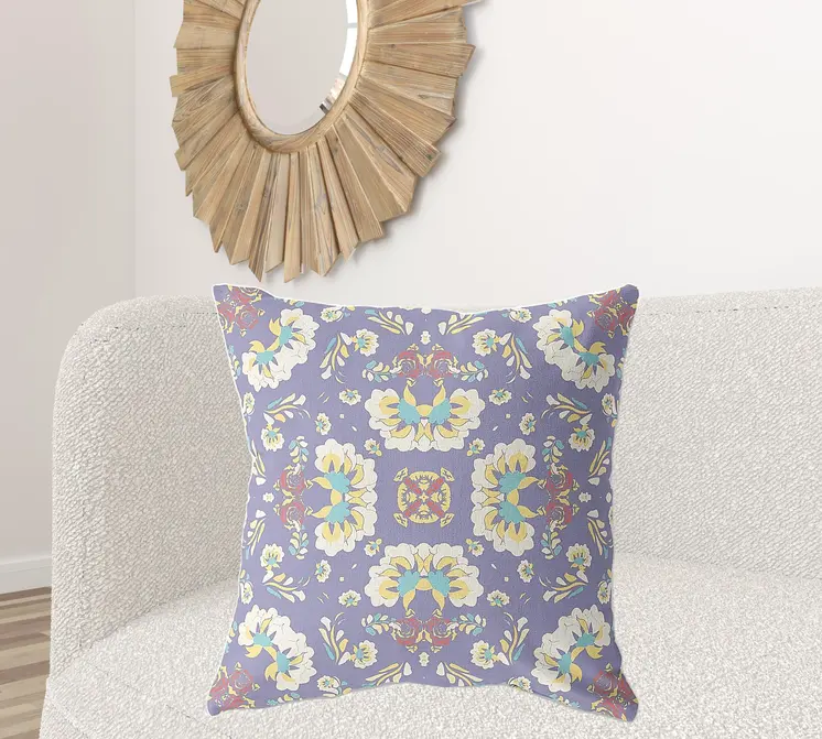 28" X 28" Purple Broadcloth Floral Throw Pillow