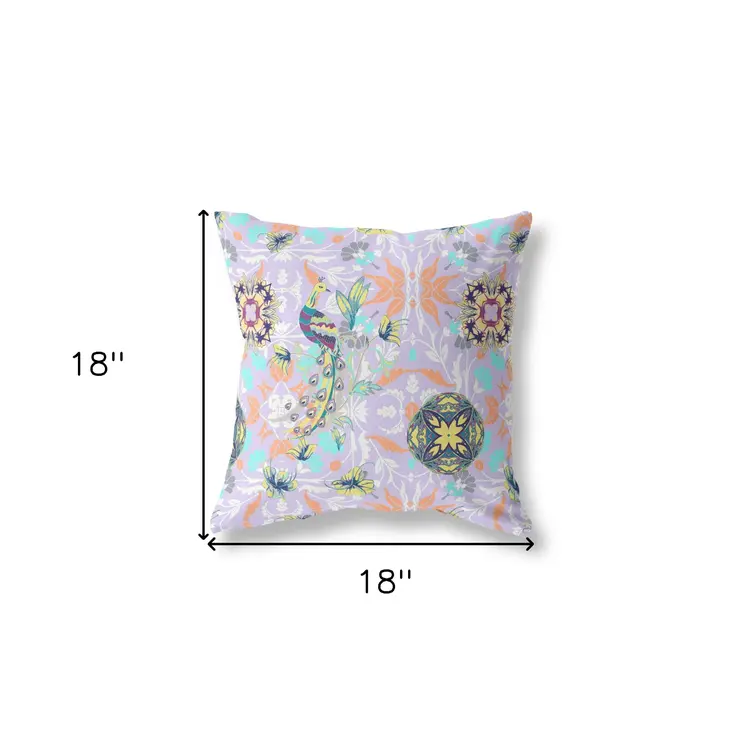 18" X 18" Purple And Yellow Broadcloth Floral Throw Pillow