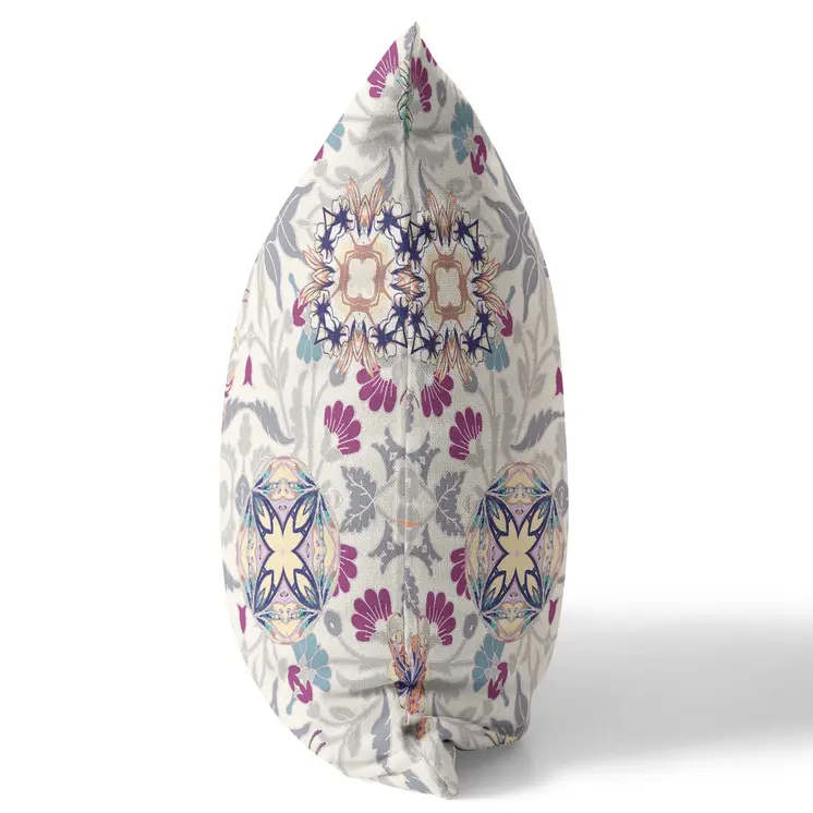 20" X 20" Off White And Pink Broadcloth Floral Throw Pillow