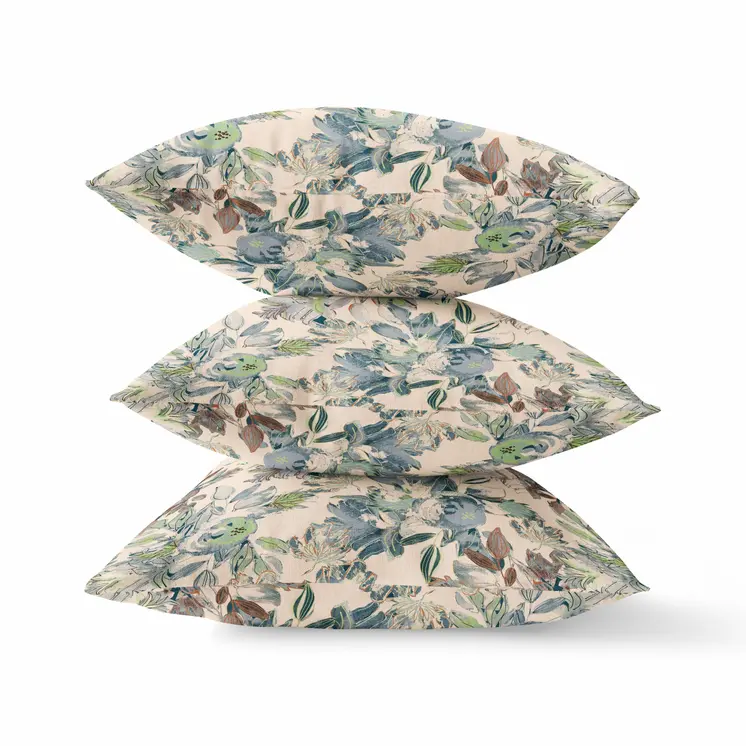 28" X 28" Green And Brown Broadcloth Floral Throw Pillow