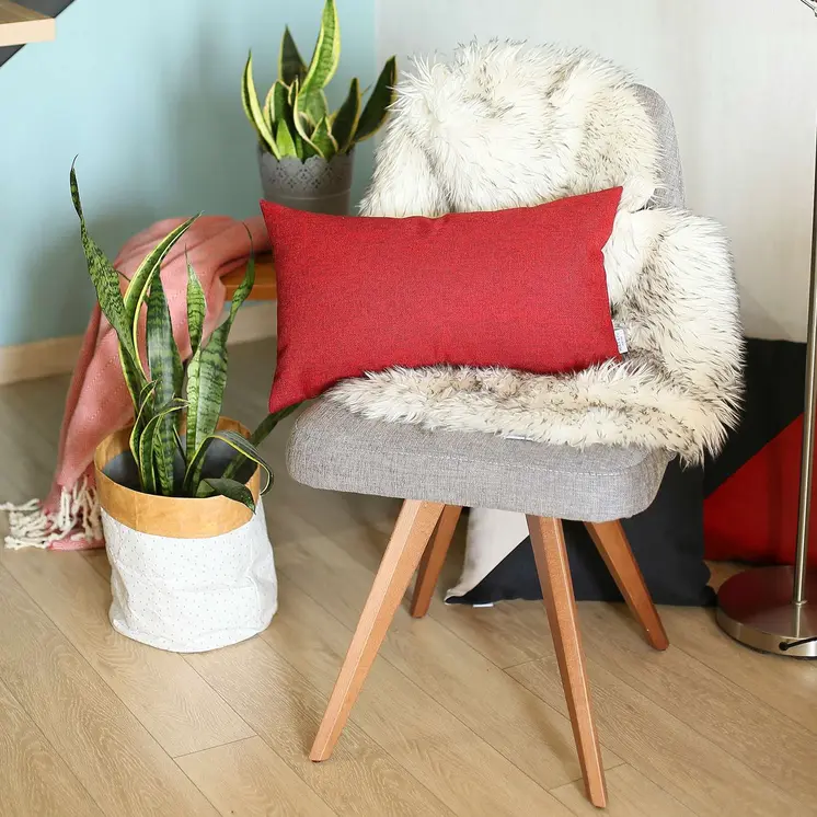 12" X 20" Red Lumbar Throw Pillow Cover