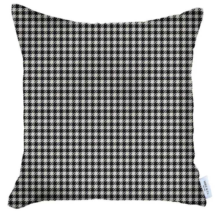 18" X 18" Grey Houndstooth Zippered Handmade Polyester Throw Pillow Cover