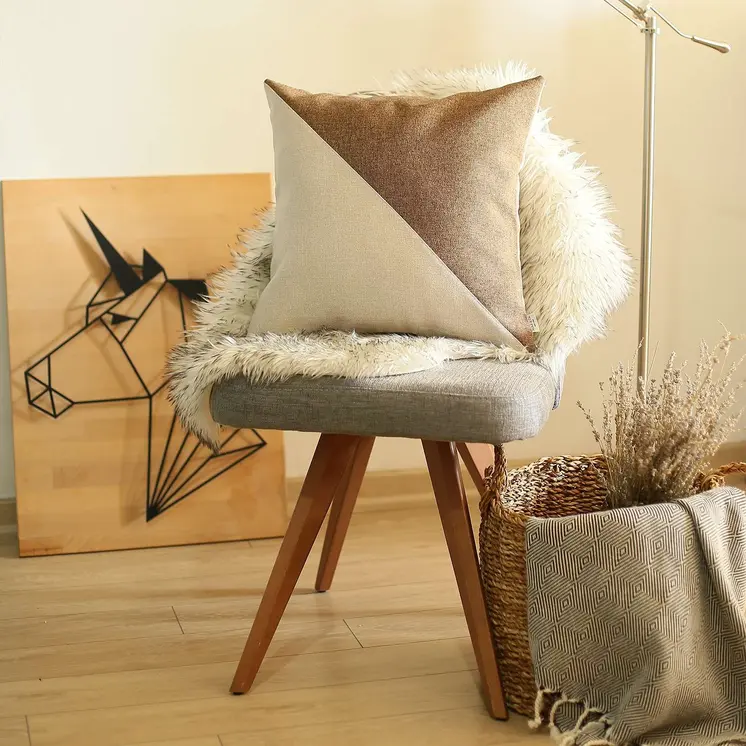 18" X 18" Ivory And Brown Geometric Zippered Handmade Polyester Throw Pillow Cover
