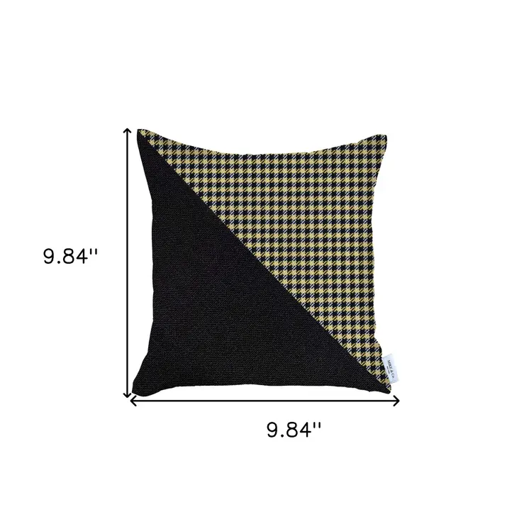18" X 18" Black And Yellow Houndstooth Zippered Handmade Polyester Throw Pillow Cover
