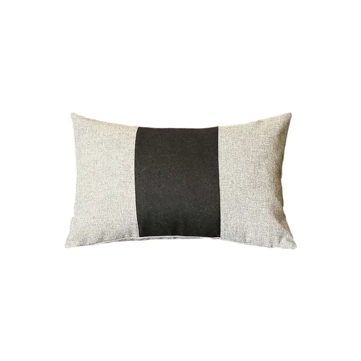 12" X 20" Black And Grey Geometric Zippered Handmade Polyester Lumbar Pillow Cover