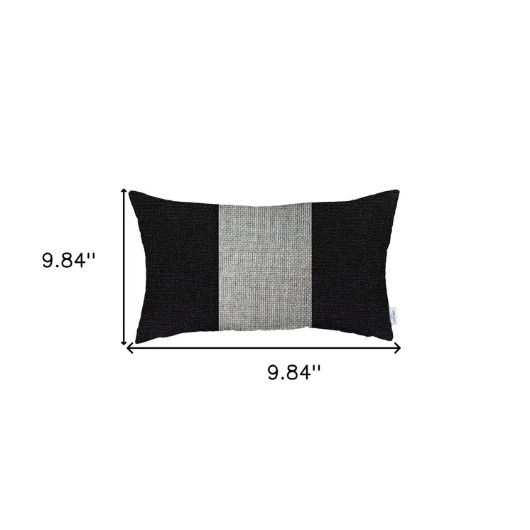 12" X 20" Black And Grey Geometric Zippered Handmade Polyester Lumbar Pillow Cover