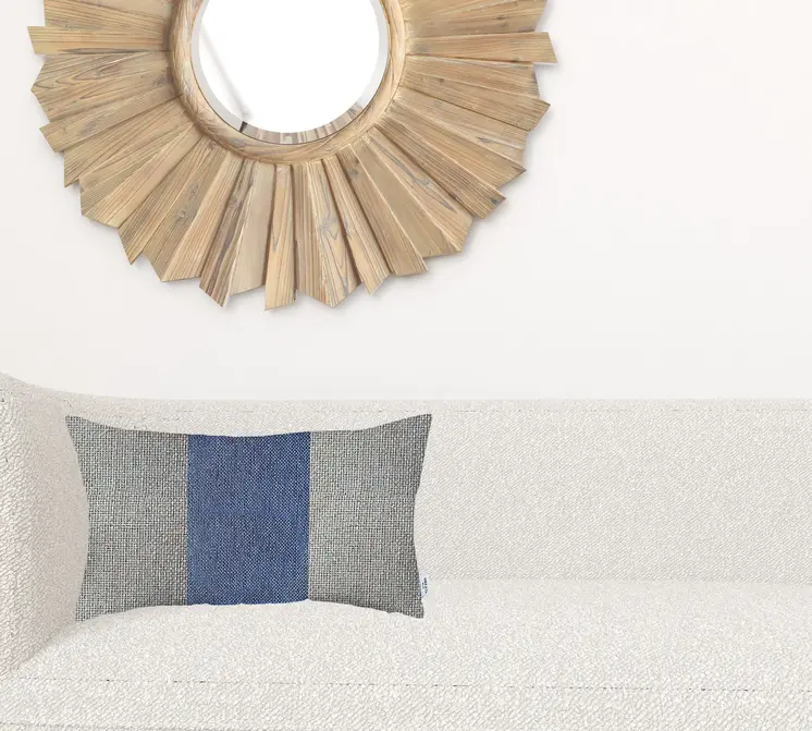 12" X 20" Grey And Blue Geometric Zippered Handmade Polyester Lumbar Pillow Cover