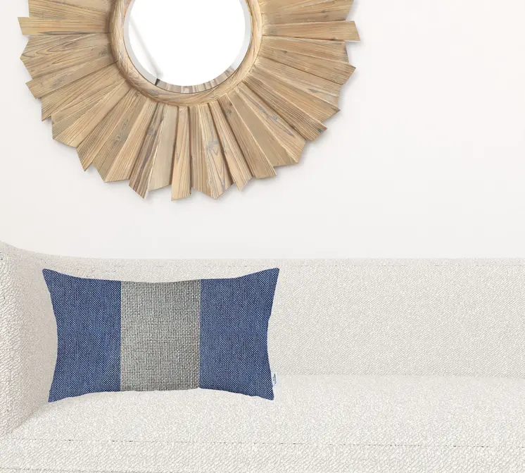 12" X 20" Blue And Grey Geometric Zippered Handmade Polyester Lumbar Pillow Cover