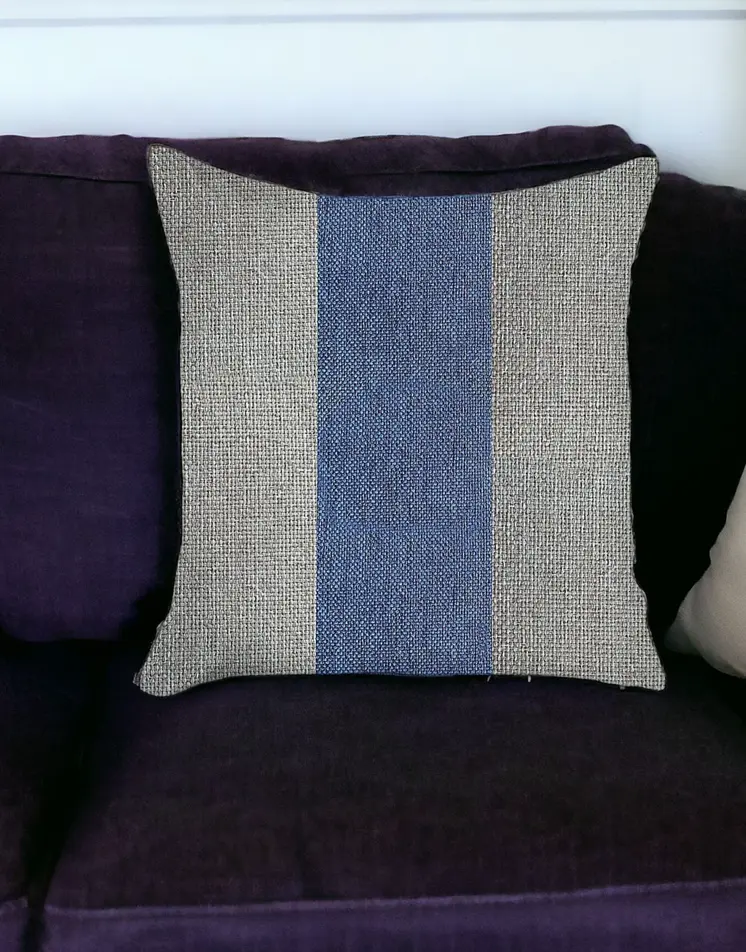 18" X 18" Grey And Blue Geometric Zippered Handmade Polyester Throw Pillow Cover