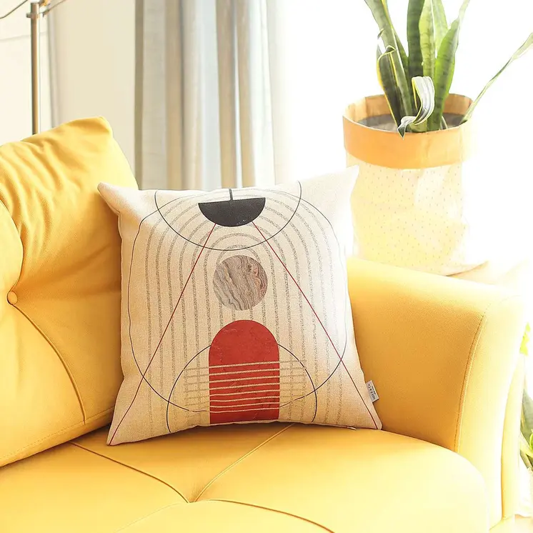 18" X 18" Cream Polyester Abstract Zippered Pillow Cover