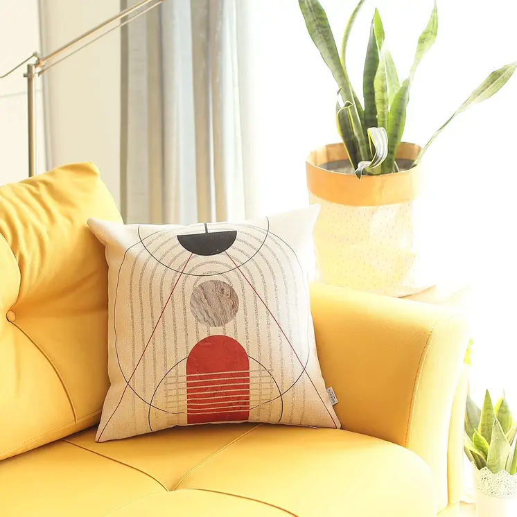 18" X 18" Cream Polyester Abstract Zippered Pillow Cover