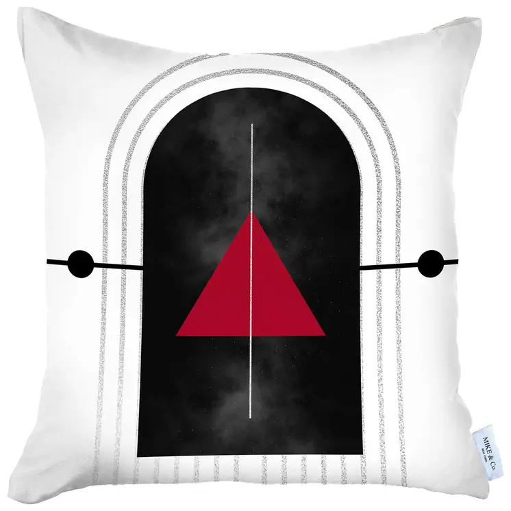 18" X 18" Black And Red Abstract Zippered Handmade Polyester Throw Pillow Cover