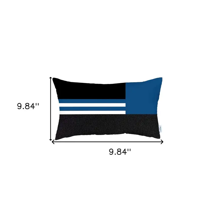 12" X 20" Blue Striped Zippered Handmade Polyester Lumbar Pillow Cover