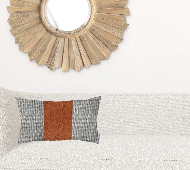 12" X 20" Grey And Brown Geometric Zippered Handmade Polyester Lumbar Pillow Cover