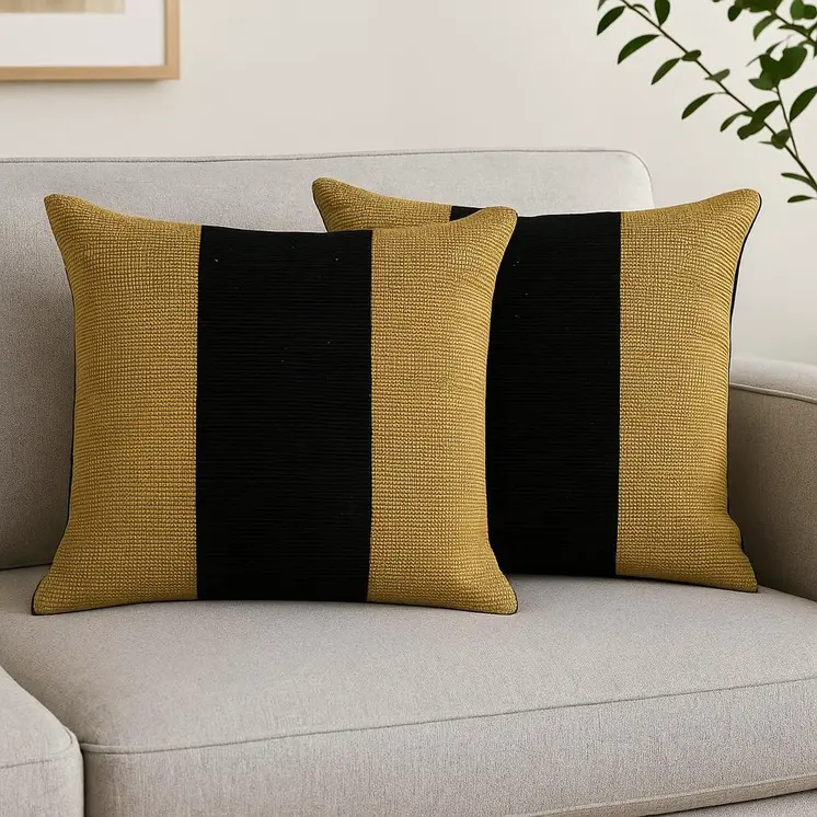 Set Of Two 18" X 18" Yellow And Black Geometric Zippered Handmade Polyester Throw Pillow