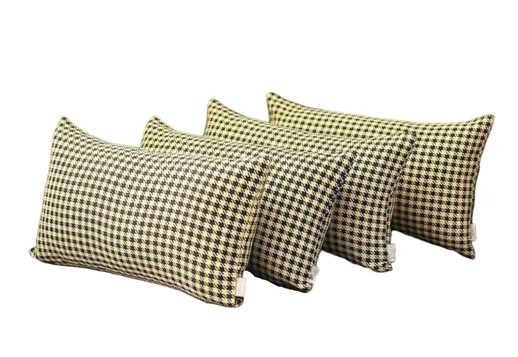 Set of Four 12" X 20" Yellow and Black Houndstooth Fabric Lumbar Throw Pillows
