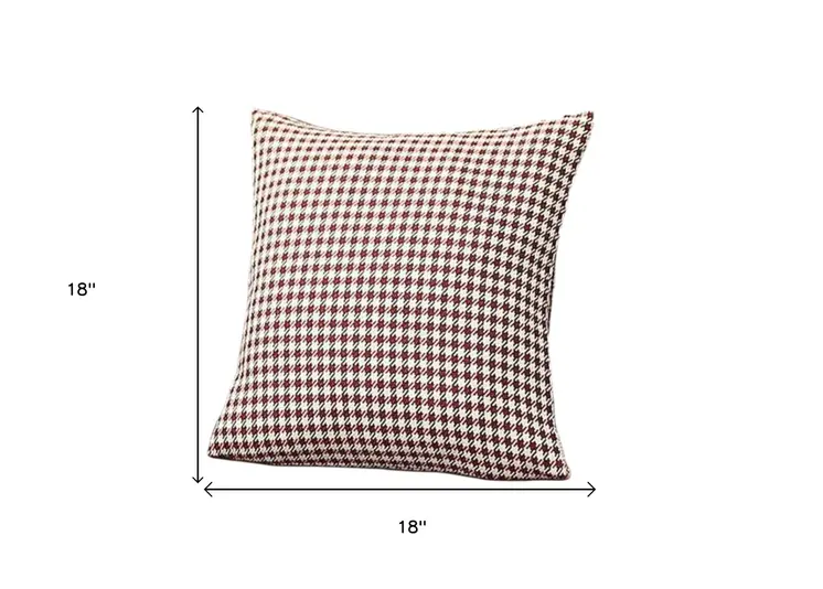 Set of Four 18" Red and White Houndstooth Fabric Throw Pillows