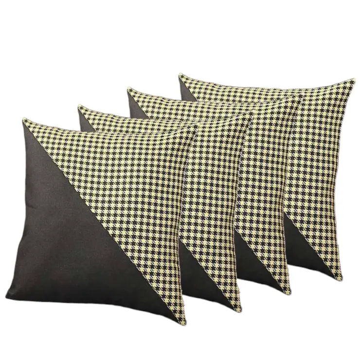 Set of Four 18" Black and Yellow Houndstooth Fabric Throw Pillows