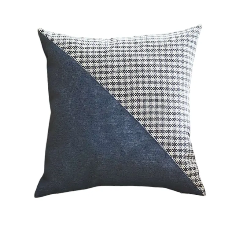 Set of Four 18" Blue and White Houndstooth Fabric Throw Pillows