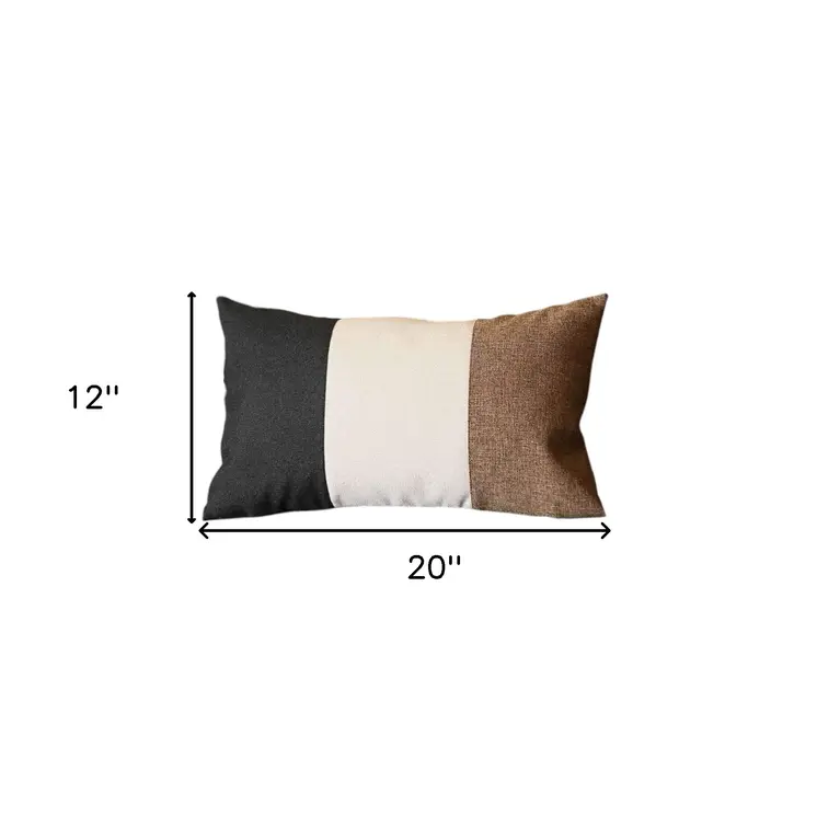 Set of Four 12" X 20" Brown and Black Fabrc Lumbar Throw Pillows