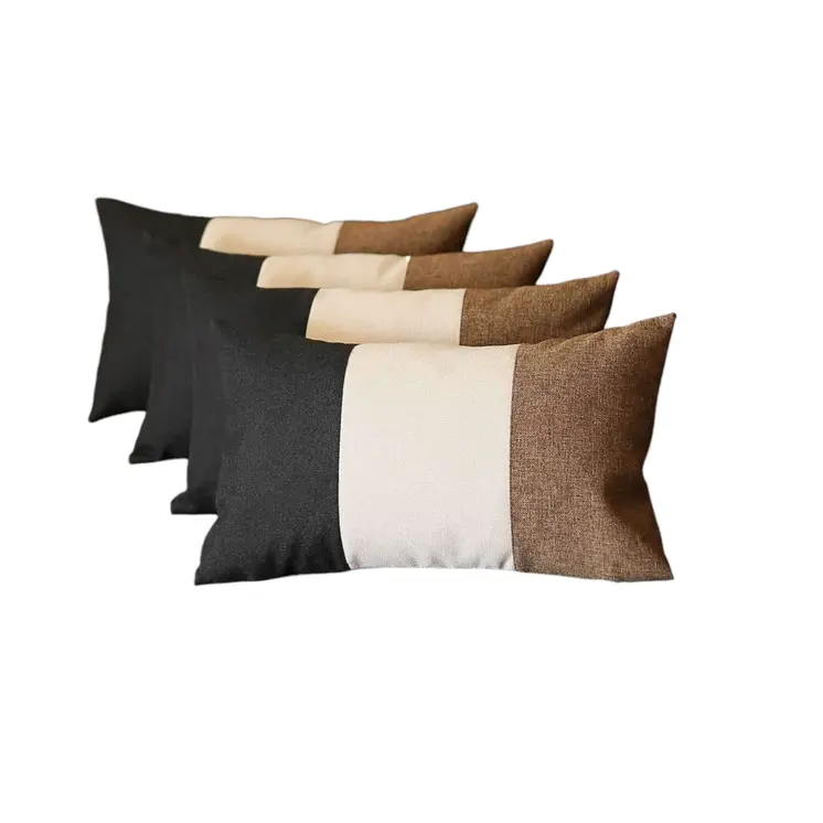 Set of Four 12" X 20" Brown and Black Fabrc Lumbar Throw Pillows