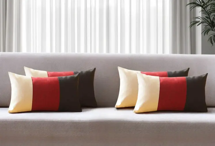 Set of Four 12" X 20" Black Red and Ivory Color Block Fabric Lumbar Throw Pillows