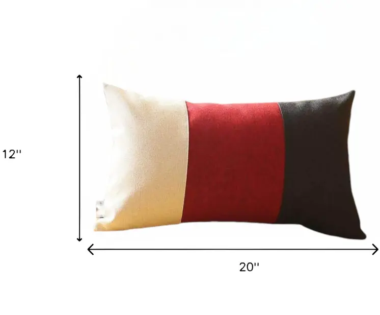 Set of Four 12" X 20" Black Red and Ivory Color Block Fabric Lumbar Throw Pillows