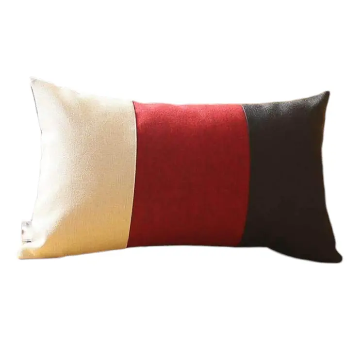 Set of Four 12" X 20" Black Red and Ivory Color Block Fabric Lumbar Throw Pillows
