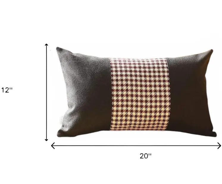 Set of Four 12" X 20" Black Red and White Houndstooth Fabric Lumbar Throw Pillows