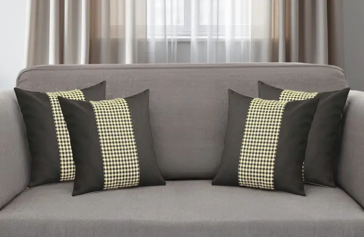 Set of Four 18" Black and Yellow Houndstooth Fabric Throw Pillows