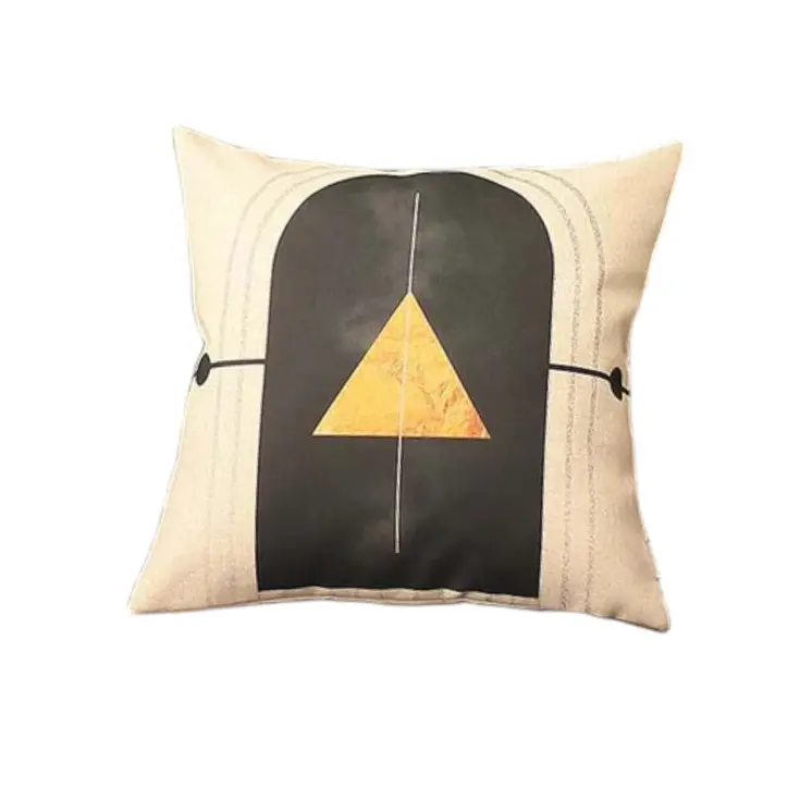 Set of Four 18" Ivory Black and Gold Geometric Fabric Throw Pillows