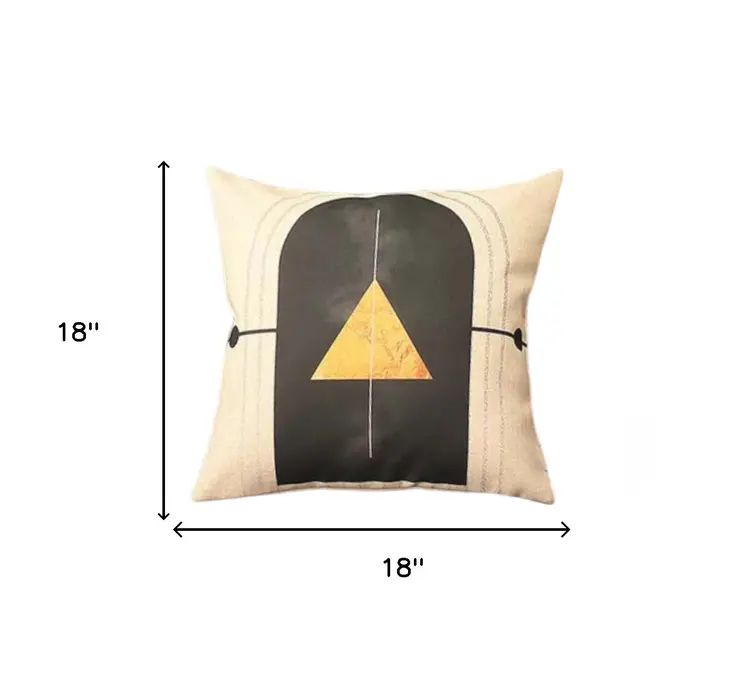 Set of Four 18" Ivory Black and Gold Geometric Fabric Throw Pillows