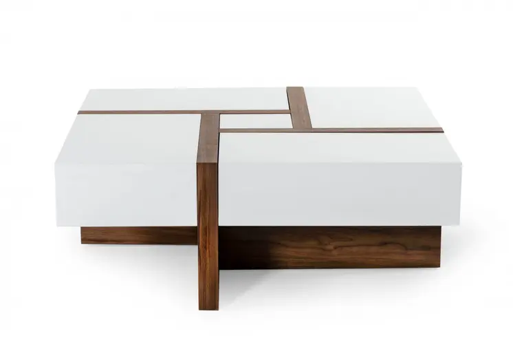 39" Brown and White Wood Square Solid Coffee Table With Four Drawers