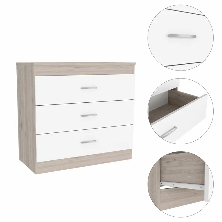 29" Light Gray and White Three Drawer Dresser