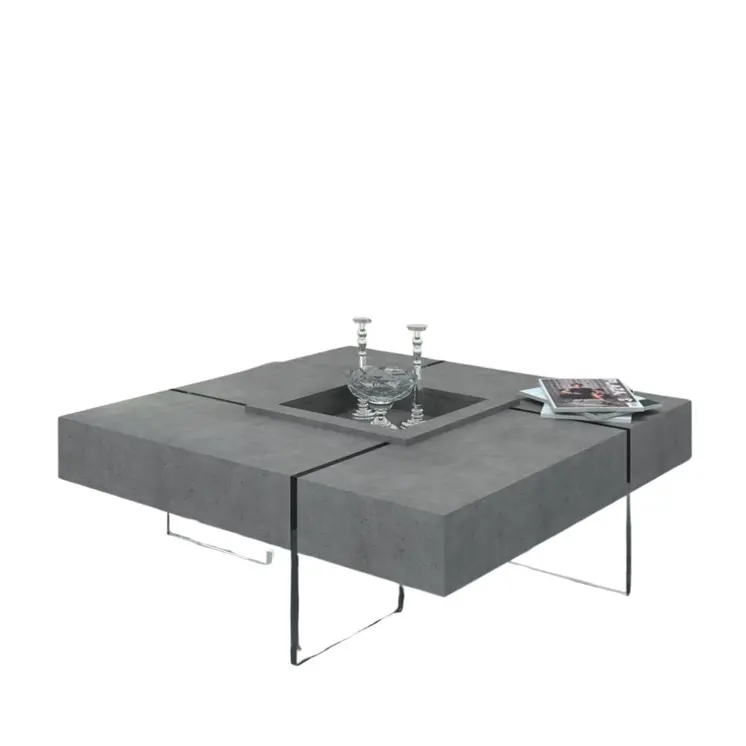47" Gray and Clear Concrete And Glass Square Solid Coffee Table