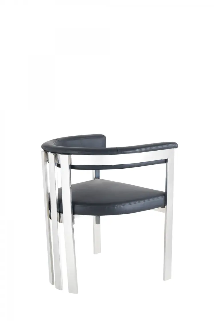 Black and Silver Upholstered Faux Leather Slat Back Dining Arm Chair